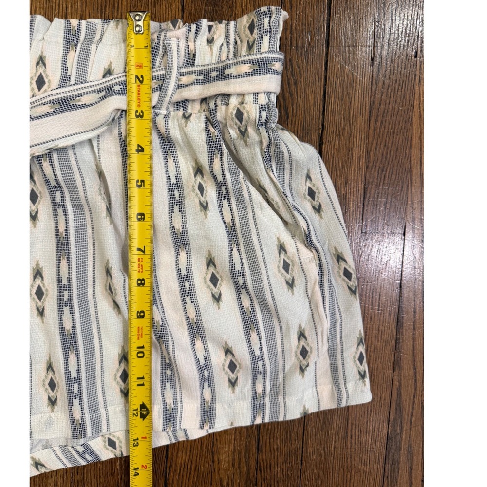 Rewash Tribal Print Paperbag Waist Shorts XL Cream Blue Rayon Boho Tie Belt - Picture 6 of 8
